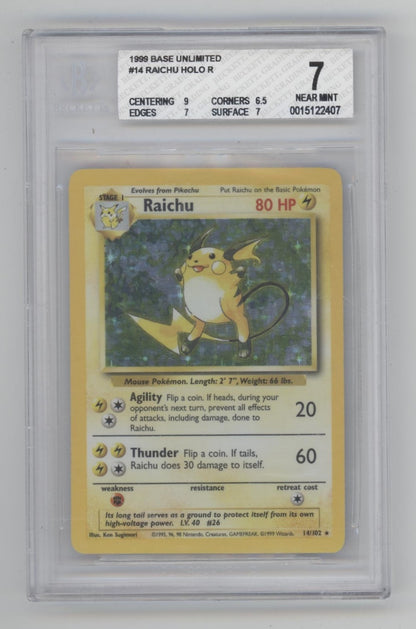 Raichu Pokemon Base Set Holo #14 Beckett 7