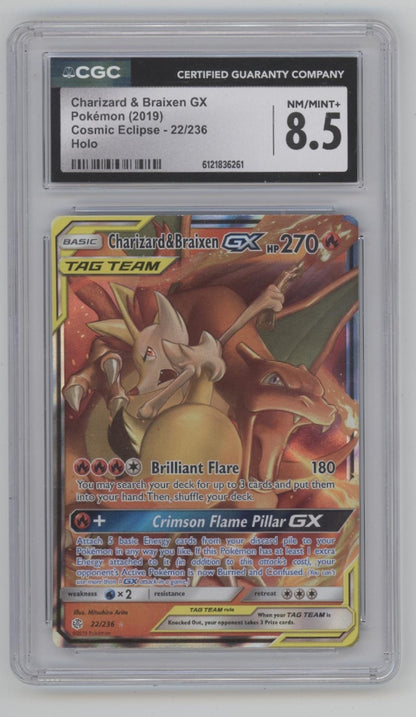Charizard & Braixen GX Pokemon Cosmic Eclipse Holo #22 CGC 8.5