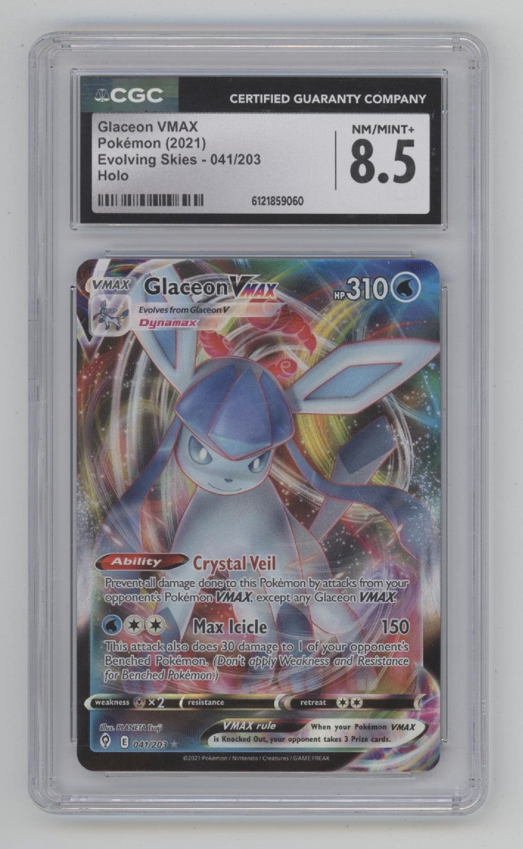 Glaceon VMAX Pokemon Evolving Skies Holo #041 CGC 8.5