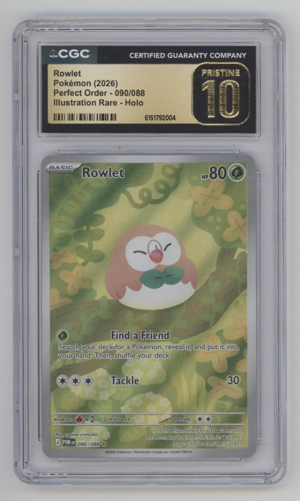Rowlet Pokemon Perfect Order Illustration Rare Holo #090 CGC 10 Pristine