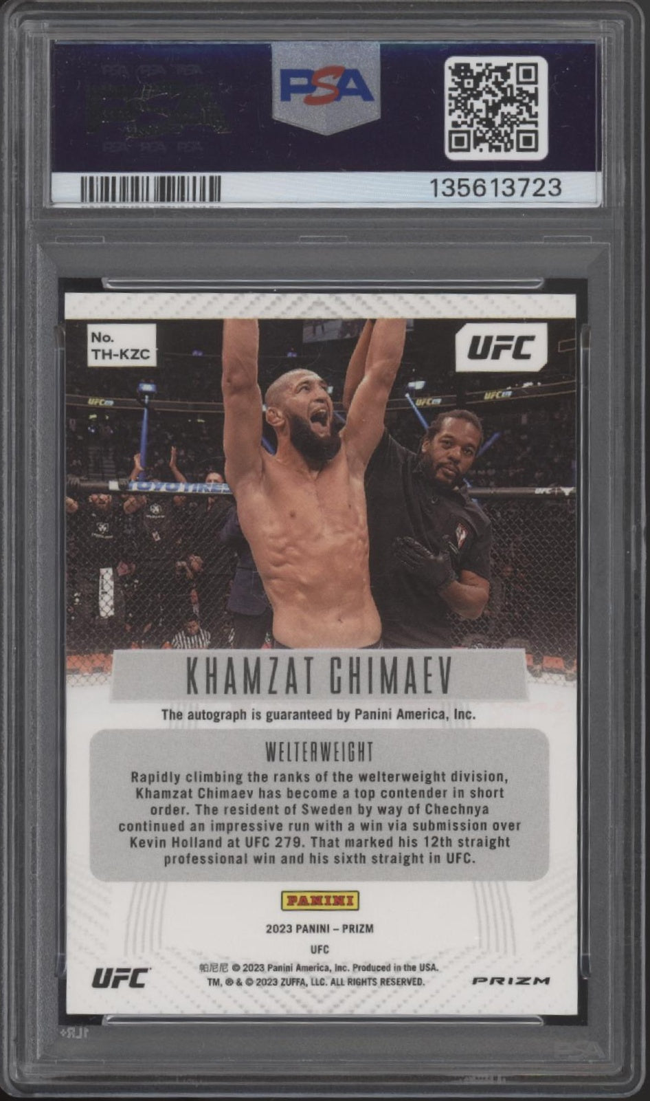 Khamzat Chimaev 2023 Panini Prizm Throwback Signature Silver Prizm Auto PSA 9