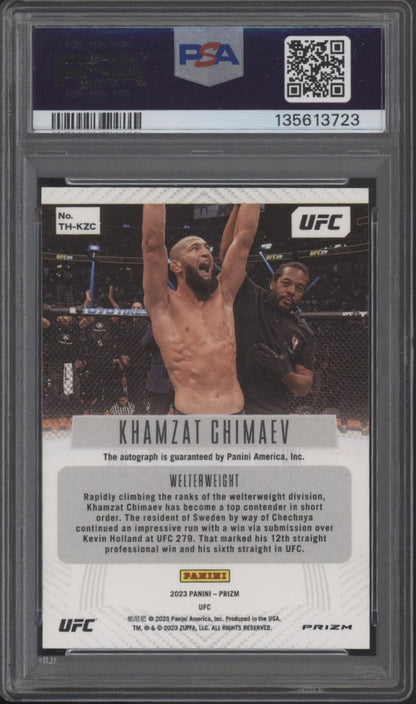 Khamzat Chimaev 2023 Panini Prizm Throwback Signature Silver Prizm Auto PSA 9