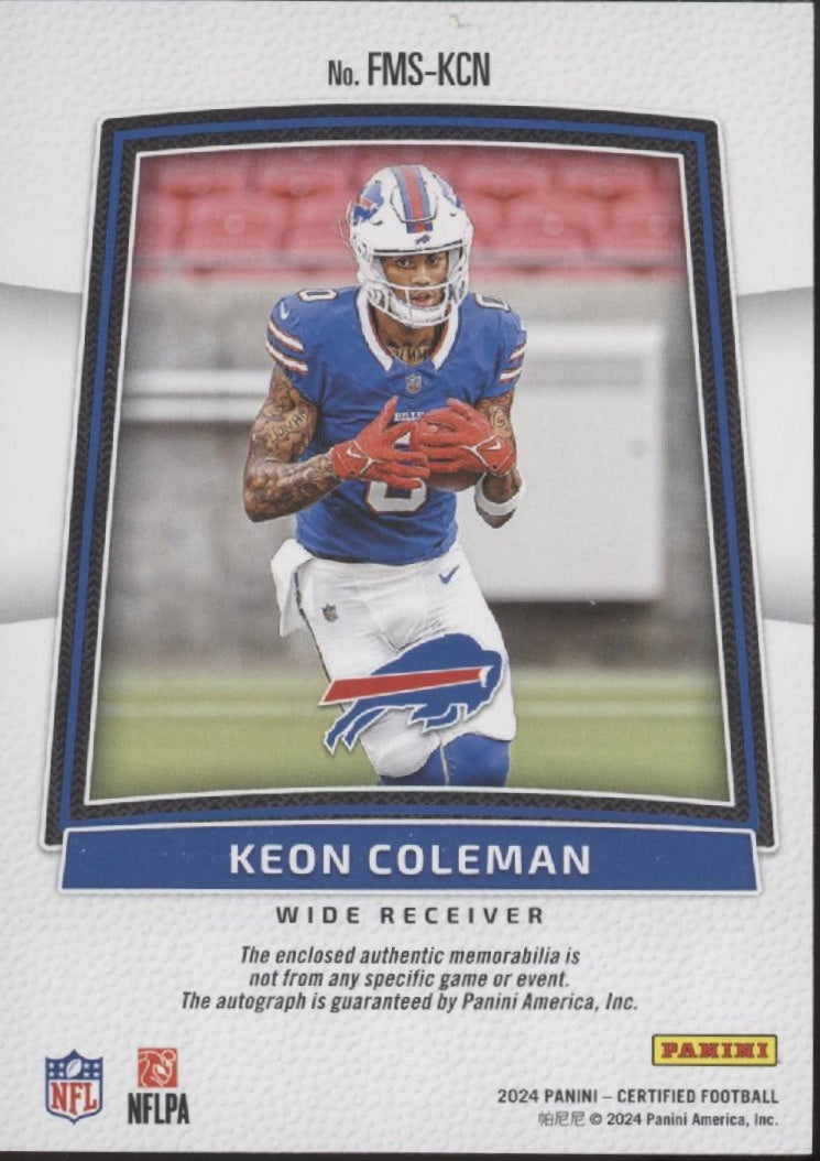 Keon Coleman 2024 Panini Certified Freshman Fabric Orange Swatch RC Auto 163/249