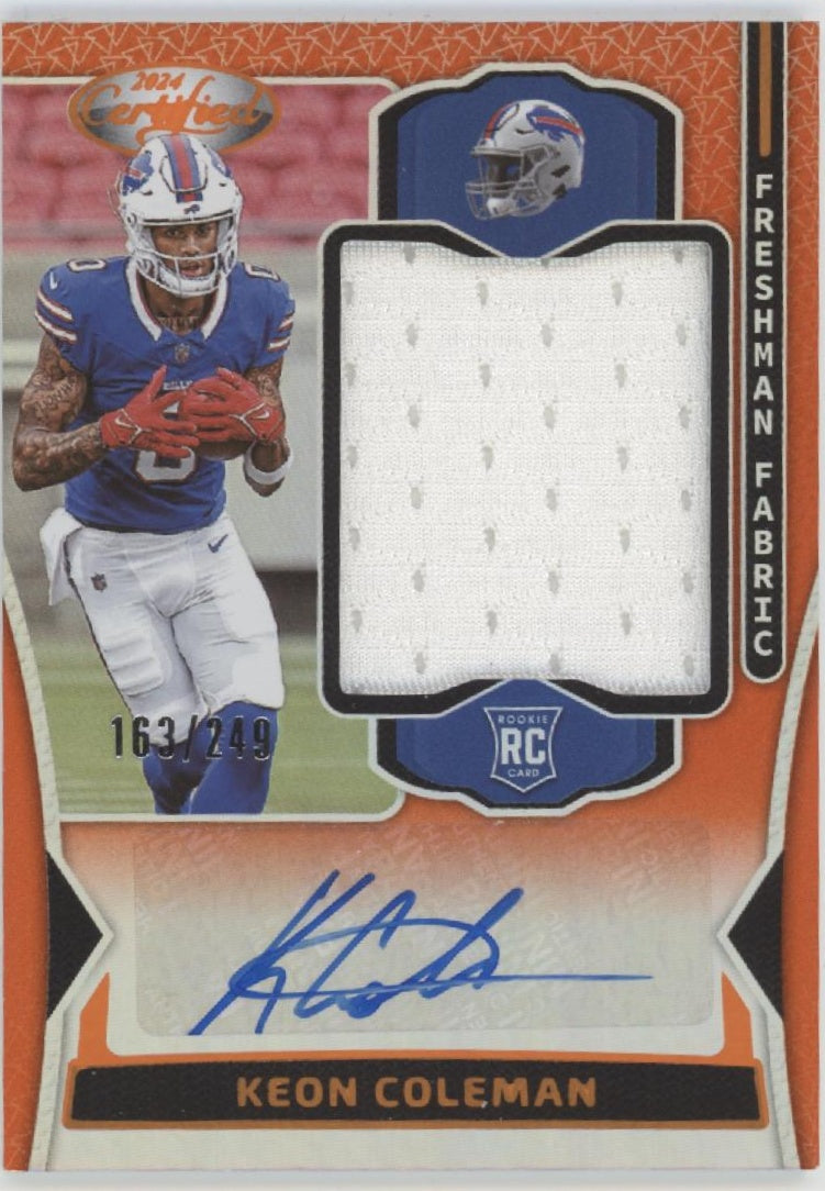 Keon Coleman 2024 Panini Certified Freshman Fabric Orange Swatch RC Auto 163/249