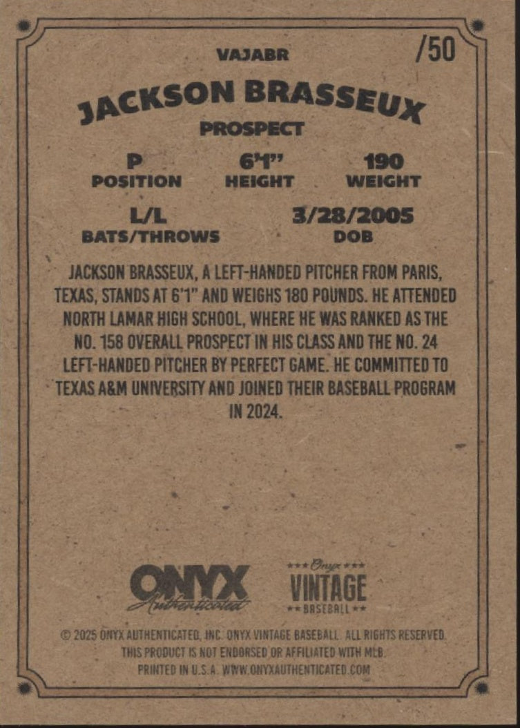Jackson Brasseux 2025 Onyx Vintage Authenticated Auto /50