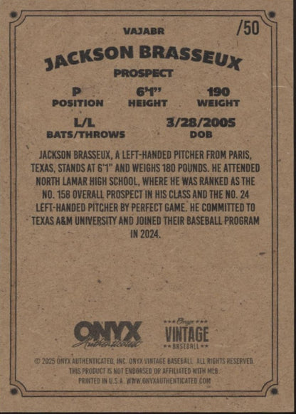 Jackson Brasseux 2025 Onyx Vintage Authenticated Auto /50