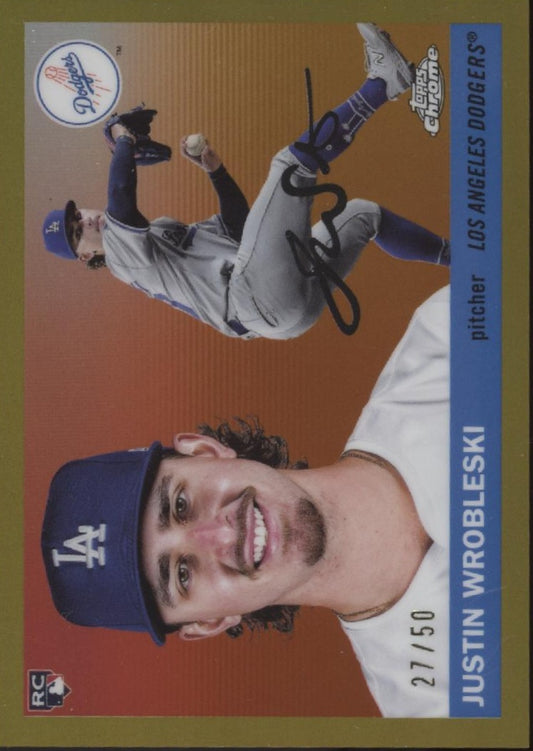 Justin Wrobleski 2025 Topps Chrome Platinum Anniversary Gold Refractor RC 27/50