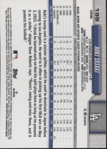 Roki Sasaki 2026 Topps Chrome Blue Ray Wave Refractor 120/150 #199