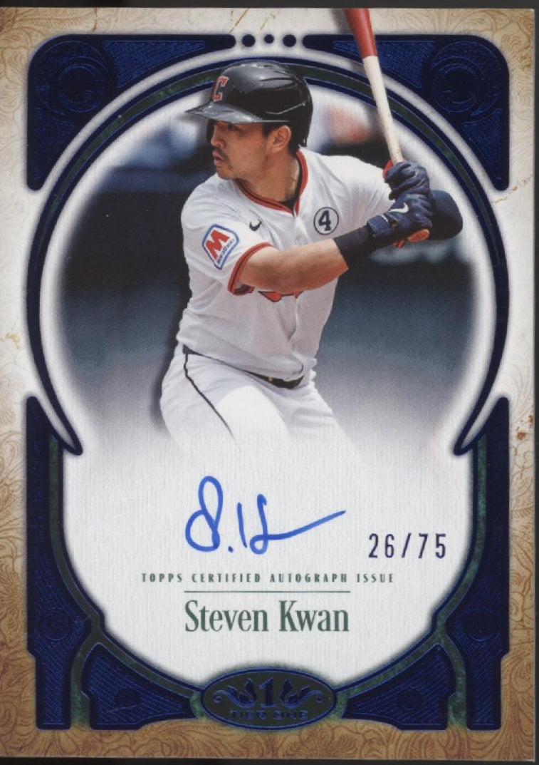 Steven Kwan 2026 Topps Tier One Blue Auto 26/75 #PPA-SK