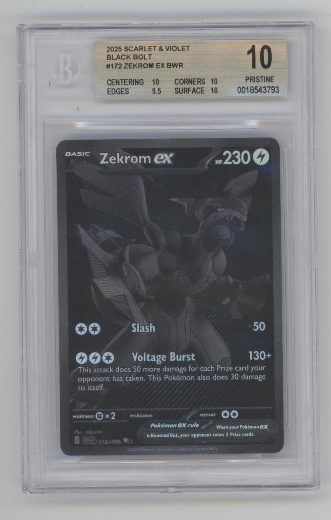 Zekrom ex Pokemon Black Bolt Black & White #172 Beckett 10 Pristine