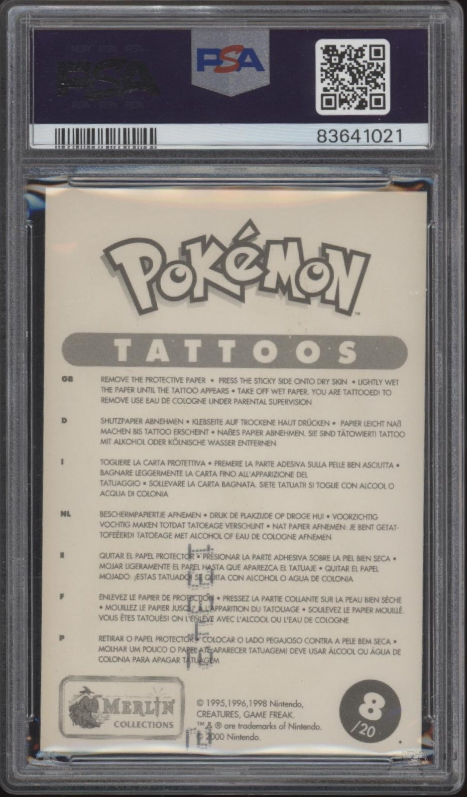 Charmeleon / Exeggcute / Charizard 2000 Pokemon Merlin Tattoo with Coating PSA 5