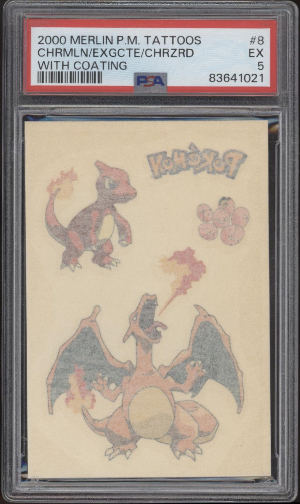 Charmeleon / Exeggcute / Charizard 2000 Pokemon Merlin Tattoo with Coating PSA 5