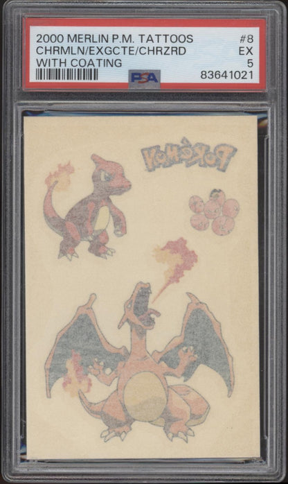 Charmeleon / Exeggcute / Charizard 2000 Pokemon Merlin Tattoo with Coating PSA 5