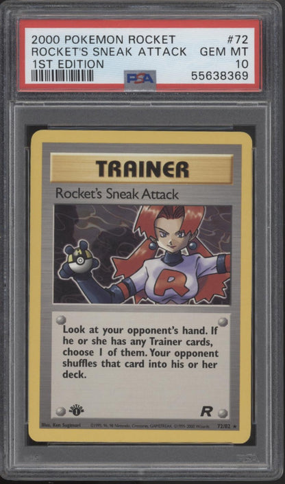 Rocket's Sneak Attack Pokemon Team Rocket 1st Edition #72 PSA 10