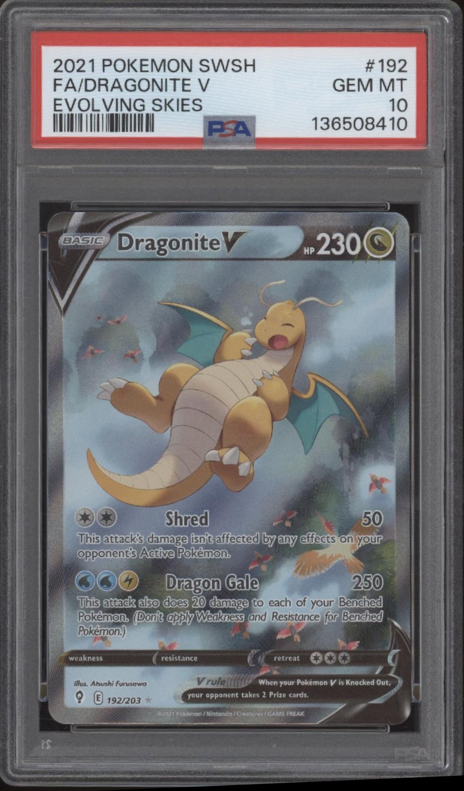 Dragonite V Pokemon Evolving Skies Full Art #192 PSA 10
