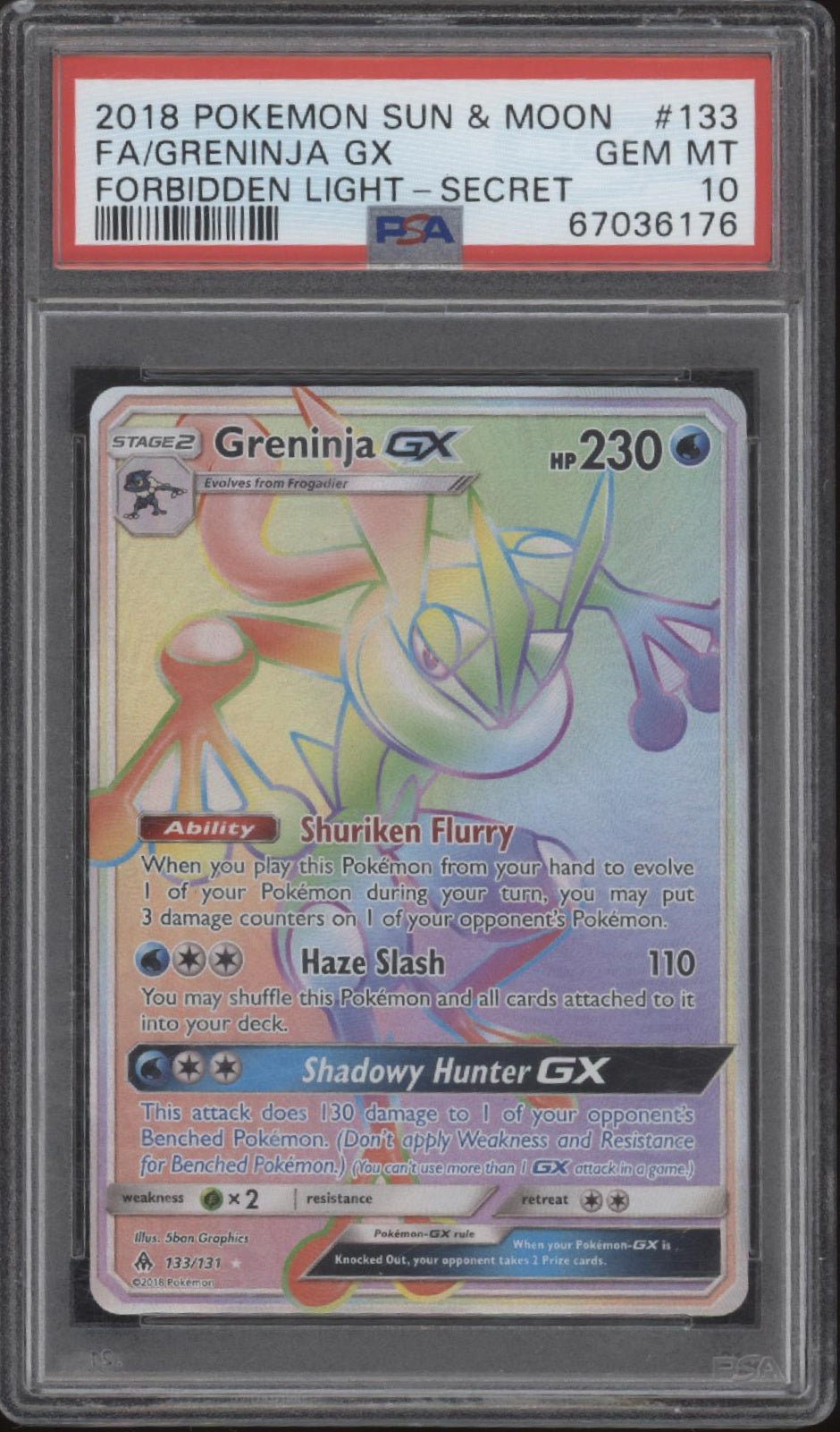Greninja GX Pokemon Forbidden Light Secret Full Art #133 PSA 10