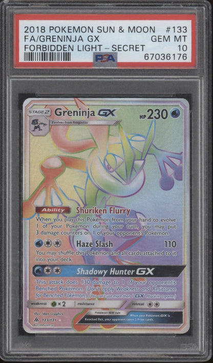 Greninja GX Pokemon Forbidden Light Secret Full Art #133 PSA 10