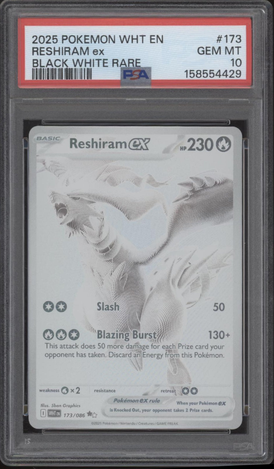 Reshiram ex Pokemon White Flare Black & White Rare #173 PSA 10