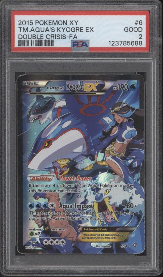 Team Aqua's Kyogre ex Pokemon Double Crisis Full Art #6 PSA 2