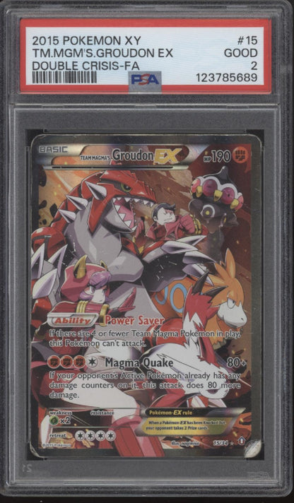 Team Magma's Groudon ex Pokemon Double Crisis Full Art #15 PSA 2