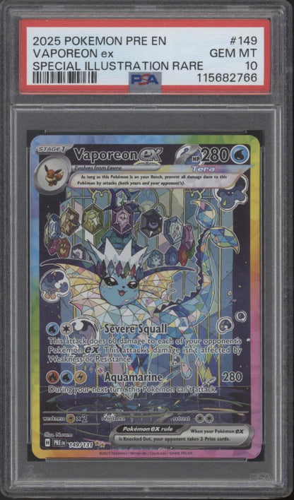 Vaporeon ex Pokemon Prismatic Evolutions Special Illustration Rare #149 PSA 10