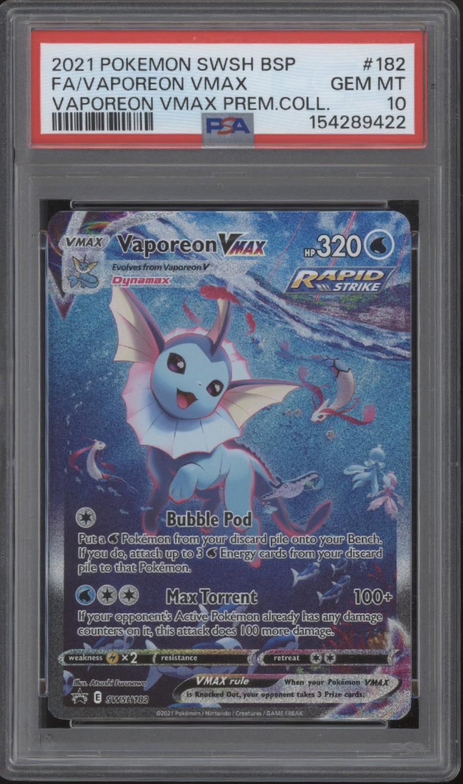 Vaporeon VMAX Pokemon Premium Collection Full Art #182 PSA 10