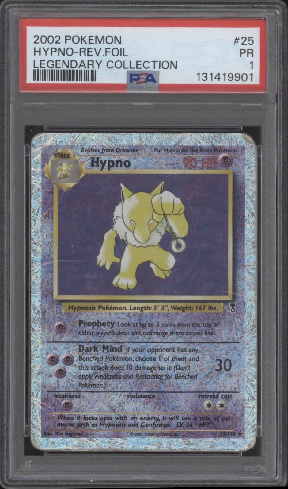 Hypno Pokemon Legendary Collection Reverse Holo #25 PSA 1