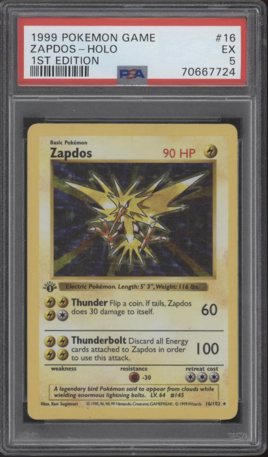 Zapdos Pokemon Base Set Holo 1st Edition #16 PSA 5