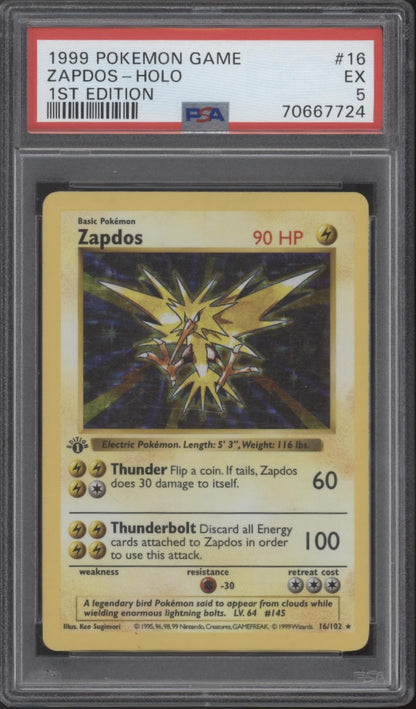Zapdos Pokemon Base Set Holo 1st Edition #16 PSA 5
