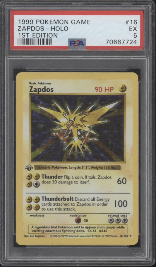 Zapdos Pokemon Base Set Holo 1st Edition #16 PSA 5