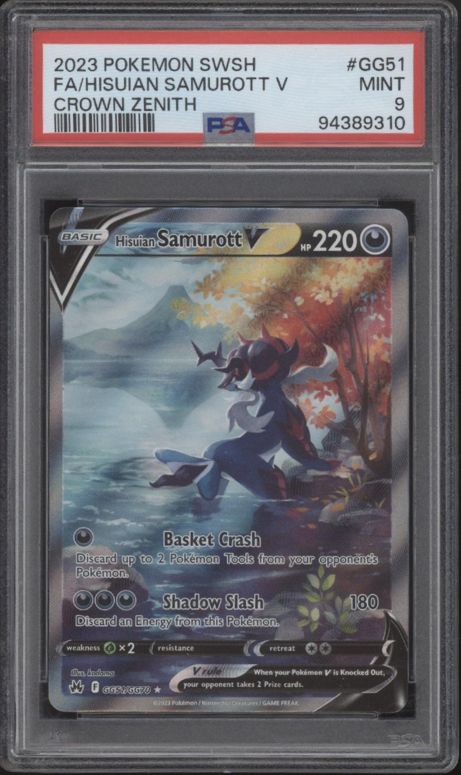 Hisuian Samurott V Pokemon Crown Zenith Full Art #GG51 PSA 9