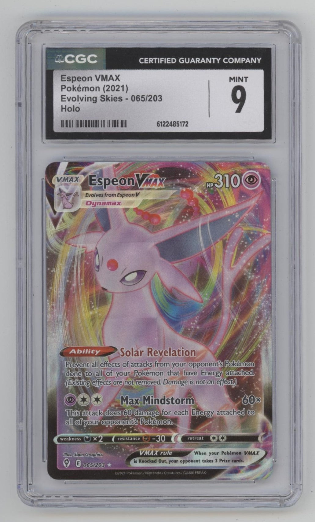 Espeon VMAX Pokemon Evolving Skies Holo #065 CGC 9