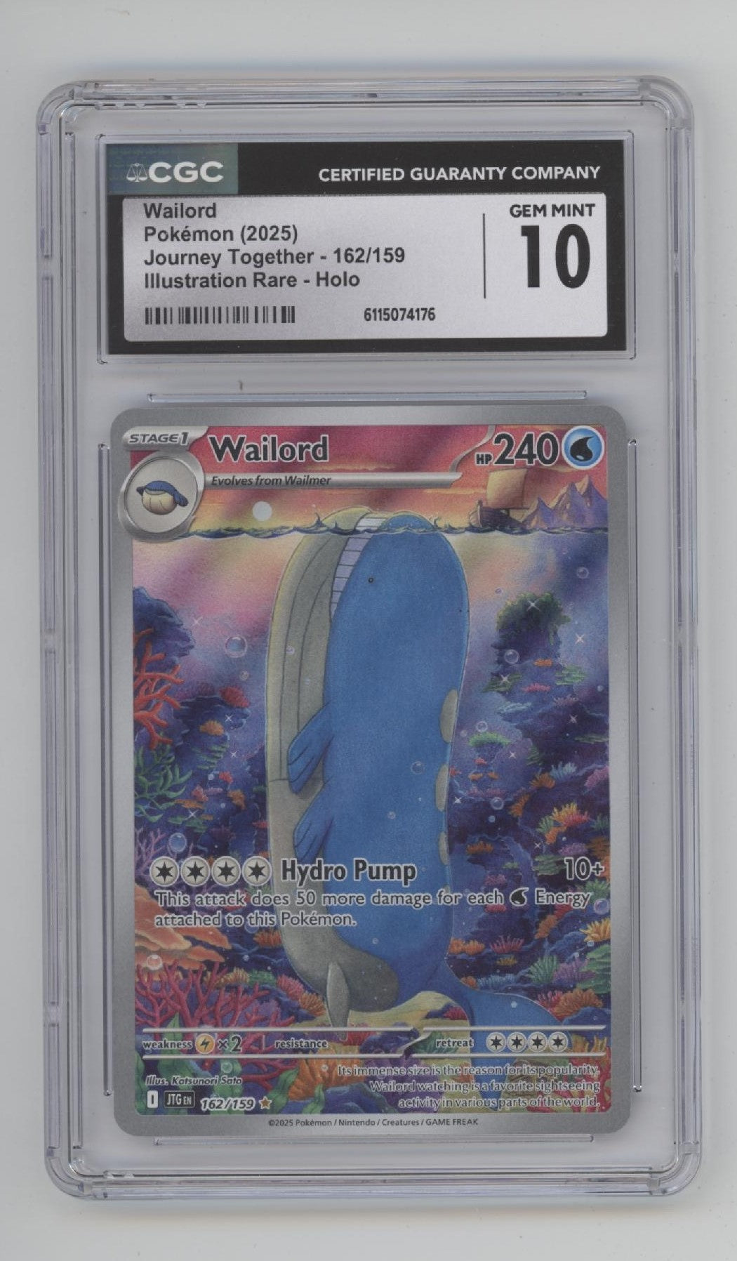 Wailord Pokemon Journey Together Illustration Rare Holo #162 CGC 10