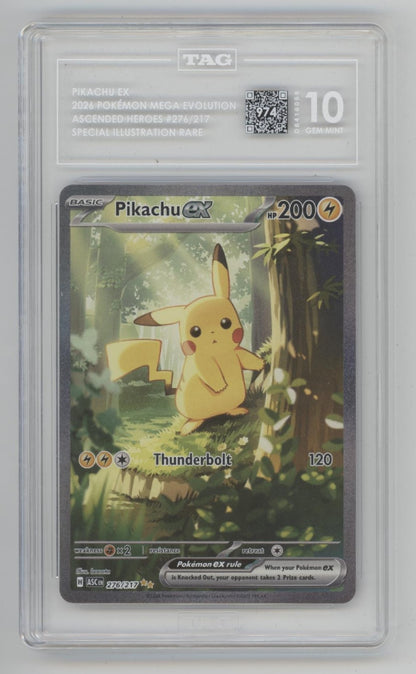 Pikachu ex Pokemon Ascended Heroes Special Illustration Rare #276 TAG 10