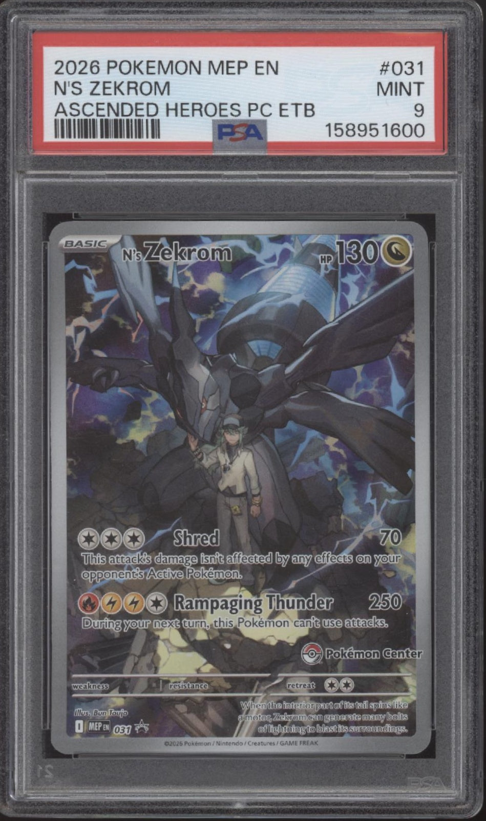 N's Zekrom Pokemon Ascended Heroes Pokemon Center Elite Trainer Box PSA 9