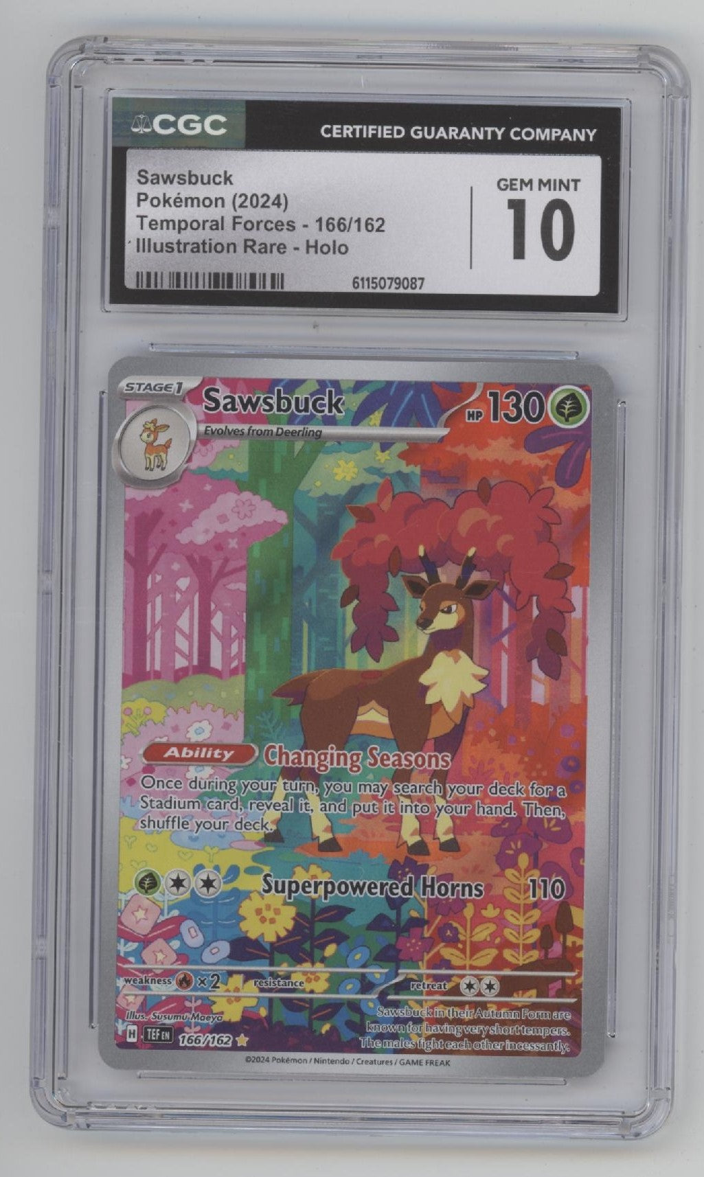 Sawsbuck Pokemon Temporal Forces Illustration Rare Holo #166 CGC 10