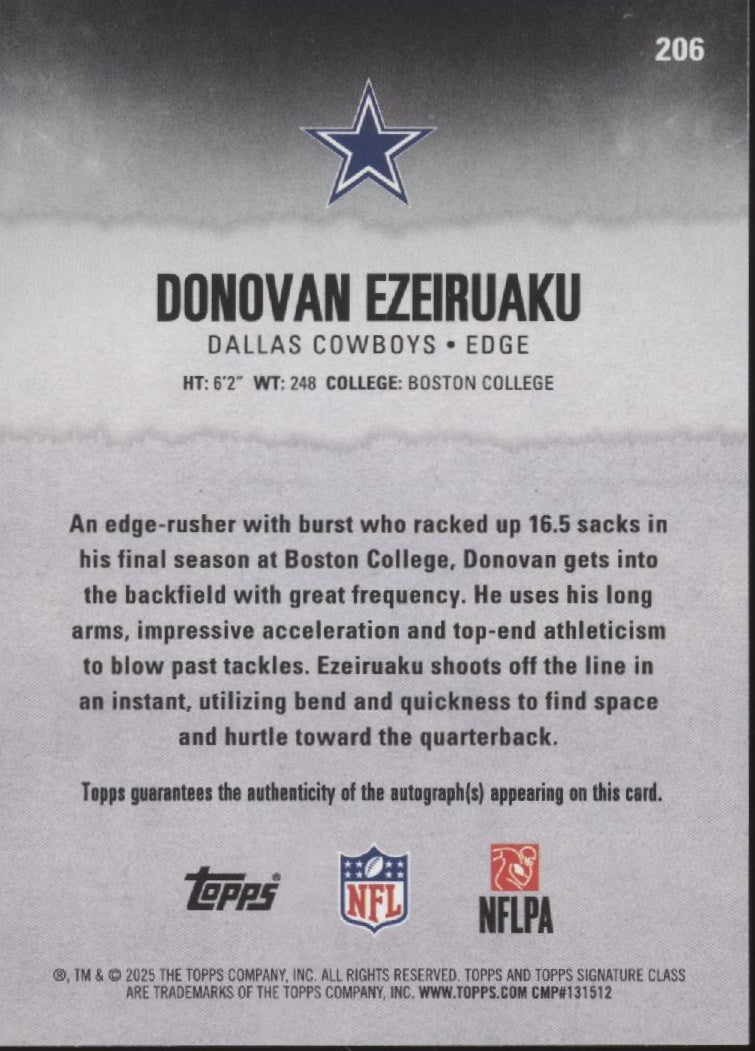 Donovan Ezeiruaku 2025 Topps Signature Class RC Auto 047/225 #206