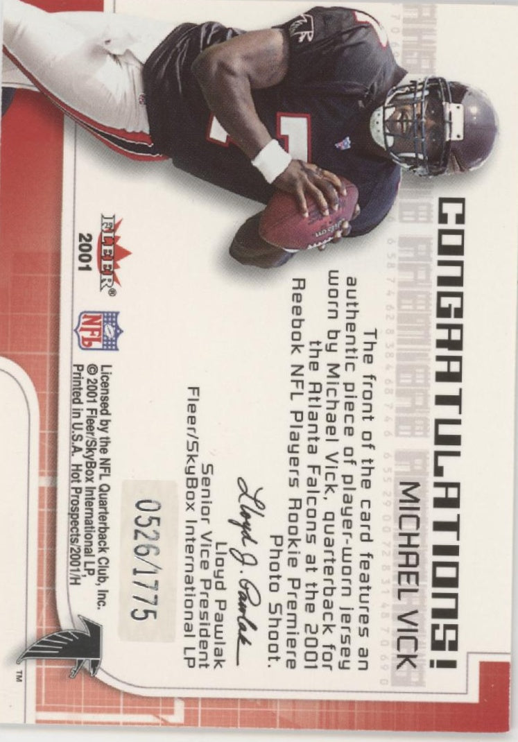 Michael Vick 2001 Fleer Hot Prospects Post Marks Swatch 0526/1775