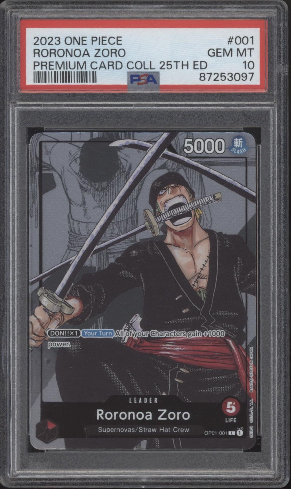 Roronoa Zoro One Piece Card Game Premium Card Collection 25th Edition #1 PSA 10