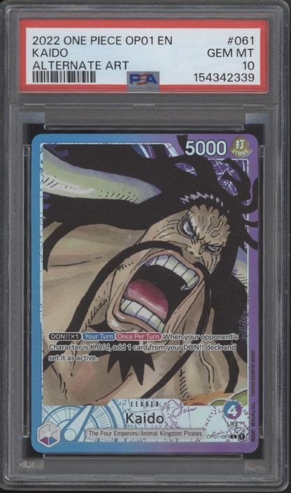 Kaido One Piece Card Game OP01 Alternate Art Pre-Errata #061 PSA 10