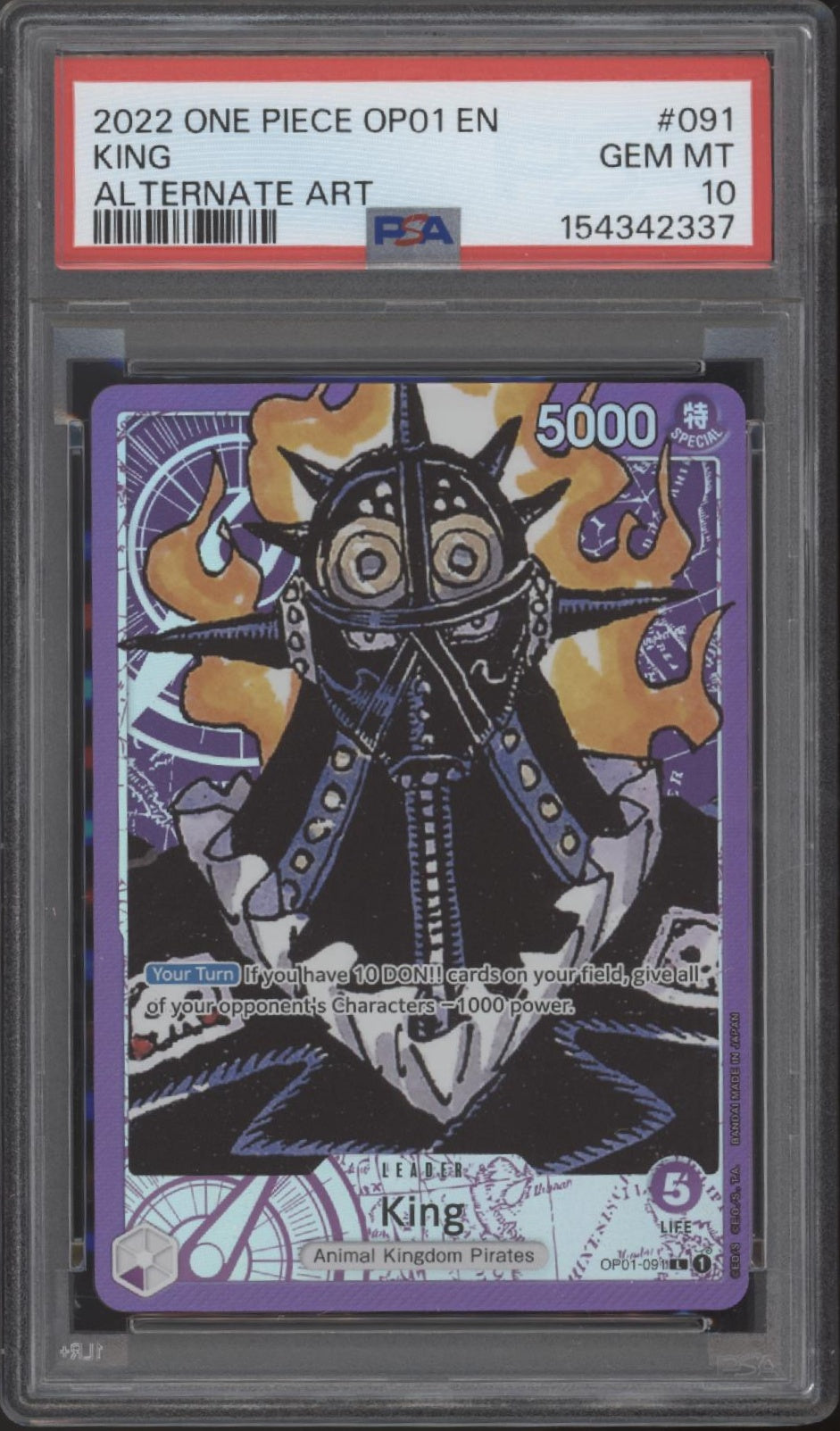 King One Piece Card Game OP01 Alternate Art #091 PSA 10