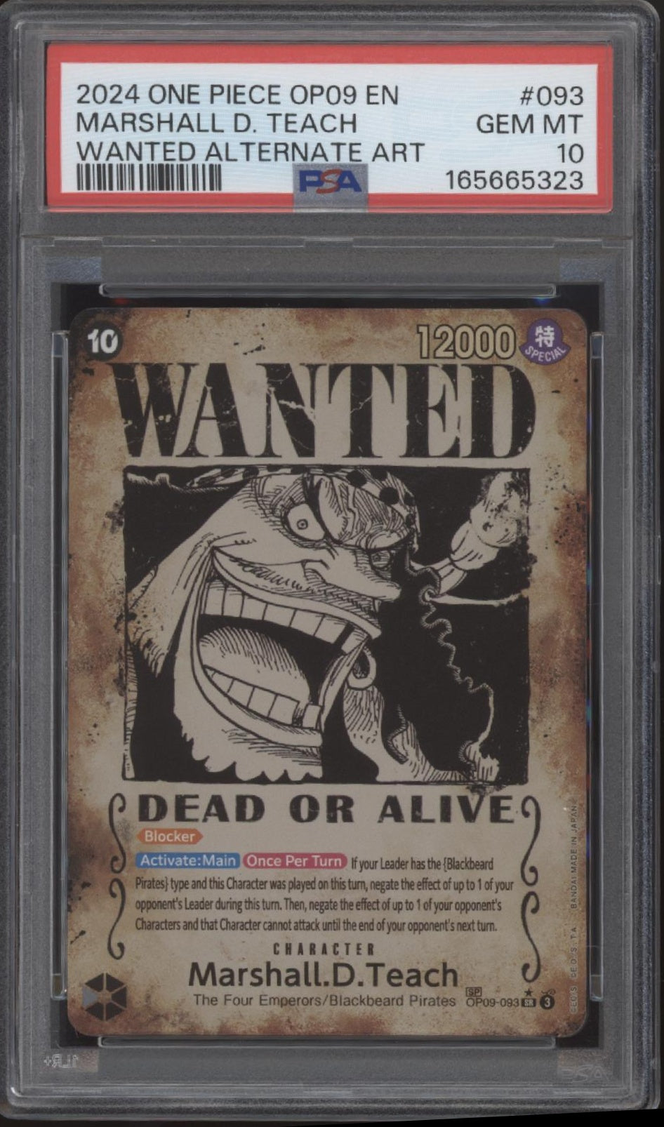 Marshall D Teach One Piece Card Game OP09 Wanted Alternate Art #093 PSA 10