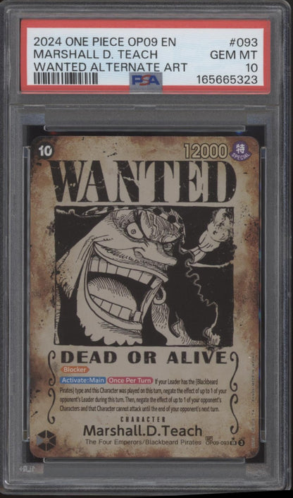 Marshall D Teach One Piece Card Game OP09 Wanted Alternate Art #093 PSA 10