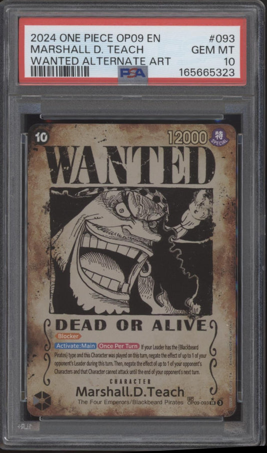 Marshall D Teach One Piece Card Game OP09 Wanted Alternate Art #093 PSA 10