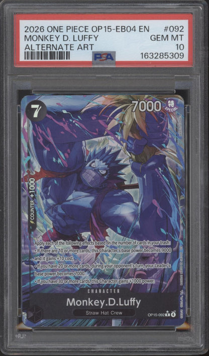 Monkey D Luffy One Piece Card Game OP15-EB04 Alternate Art #092 PSA 10
