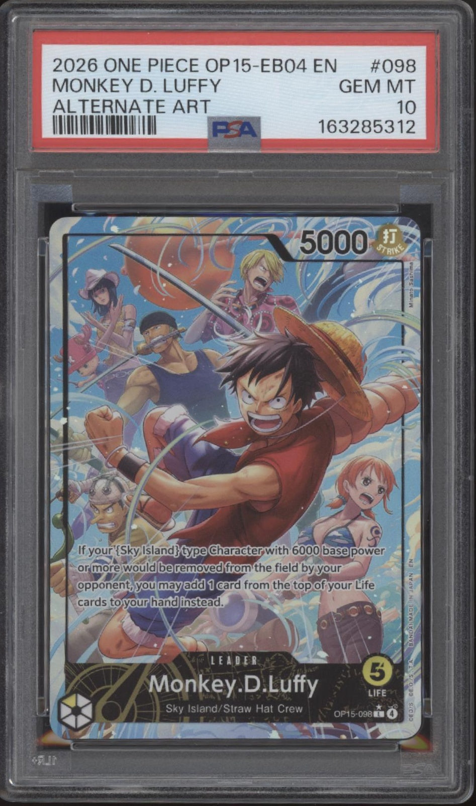 Monkey D Luffy One Piece Card Game OP15-EB04 Alternate Art #098 PSA 10