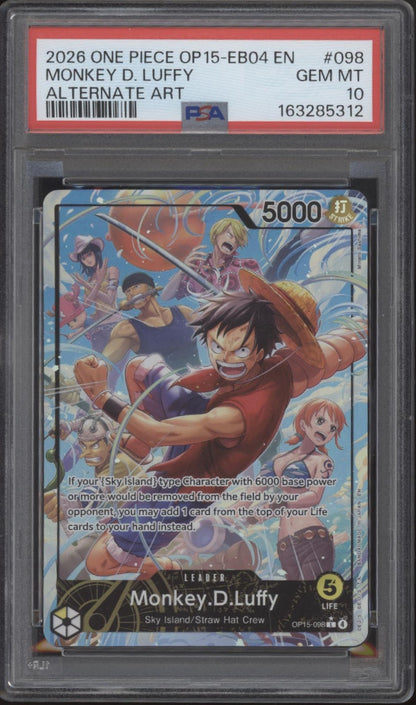 Monkey D Luffy One Piece Card Game OP15-EB04 Alternate Art #098 PSA 10