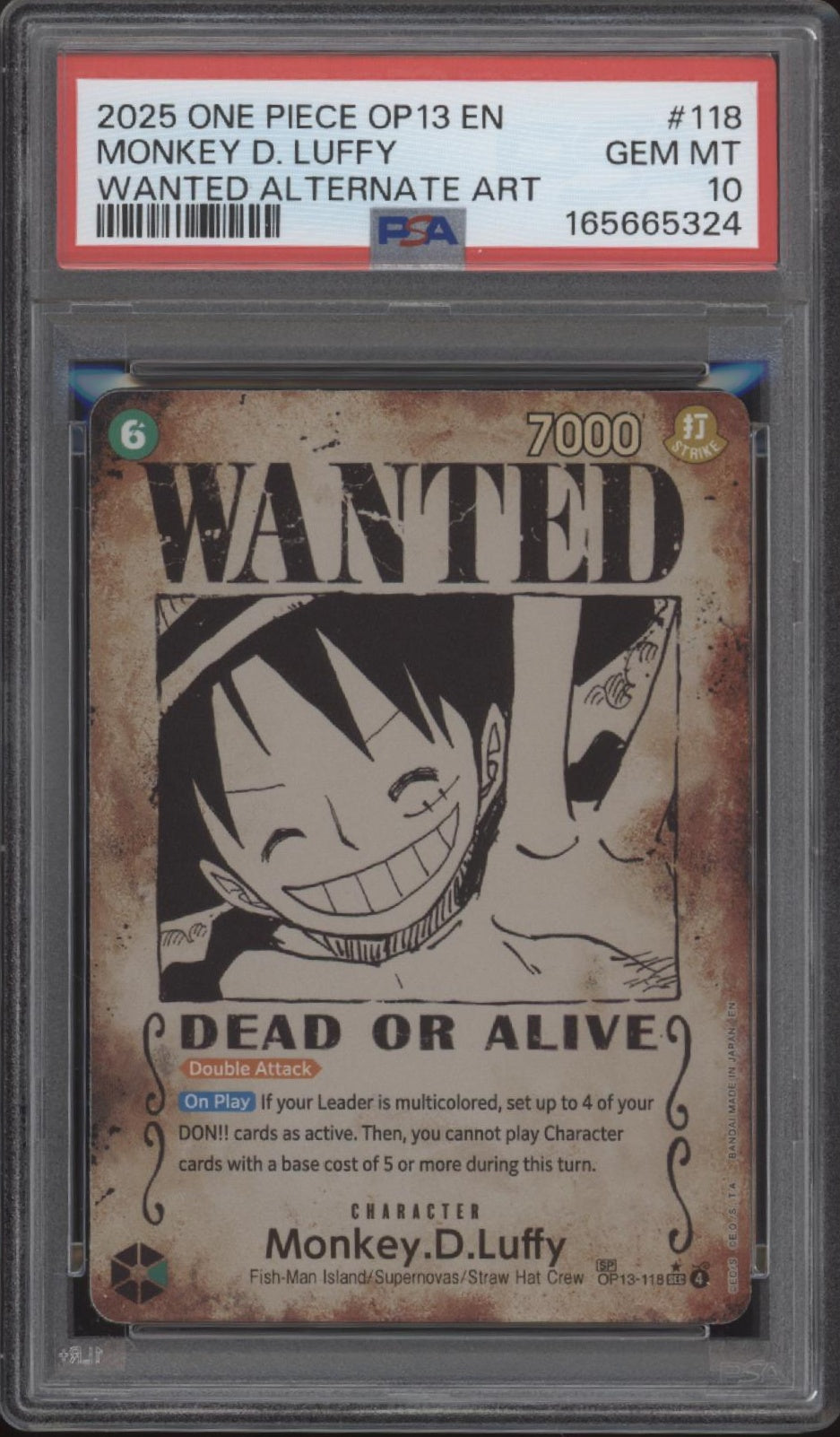 Monkey D Luffy One Piece Card Game OP13 Wanted Alternate Art #118 PSA 10 #2