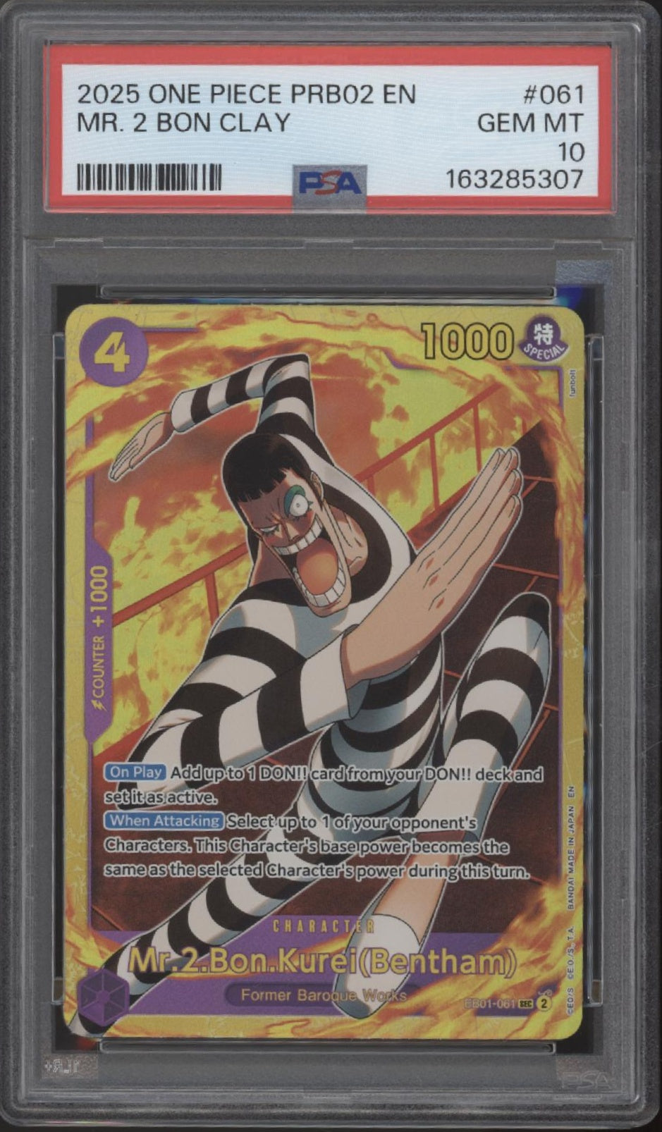 Mr. 2 Bon Slay One Piece Card Game PRB02 #061 PSA 10