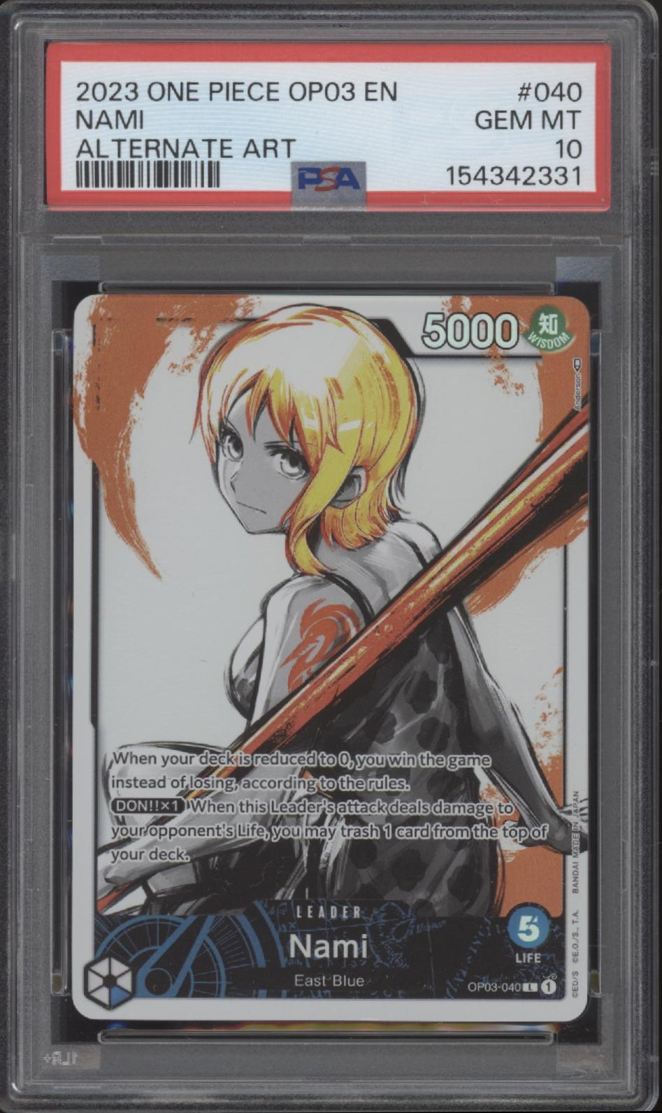 Nami One Piece Card Game OP03 Alternate Art #040 PSA 10